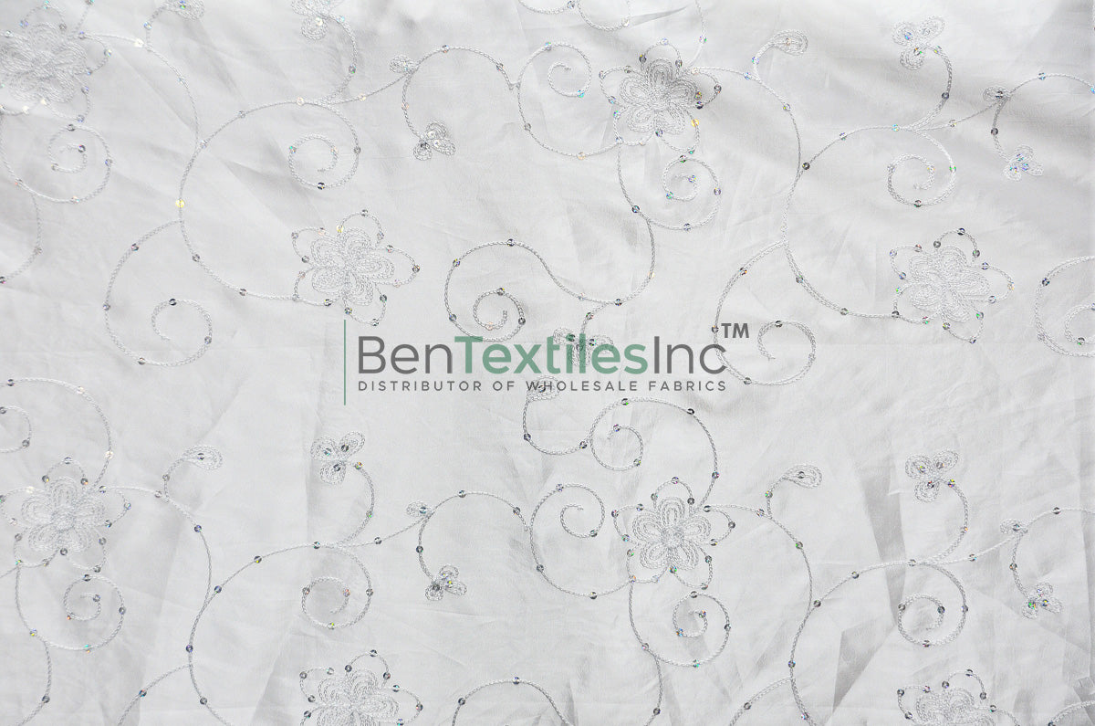 Aurora Taffeta Embroidery | Floral Embroidered Taffeta with Sequins ...
