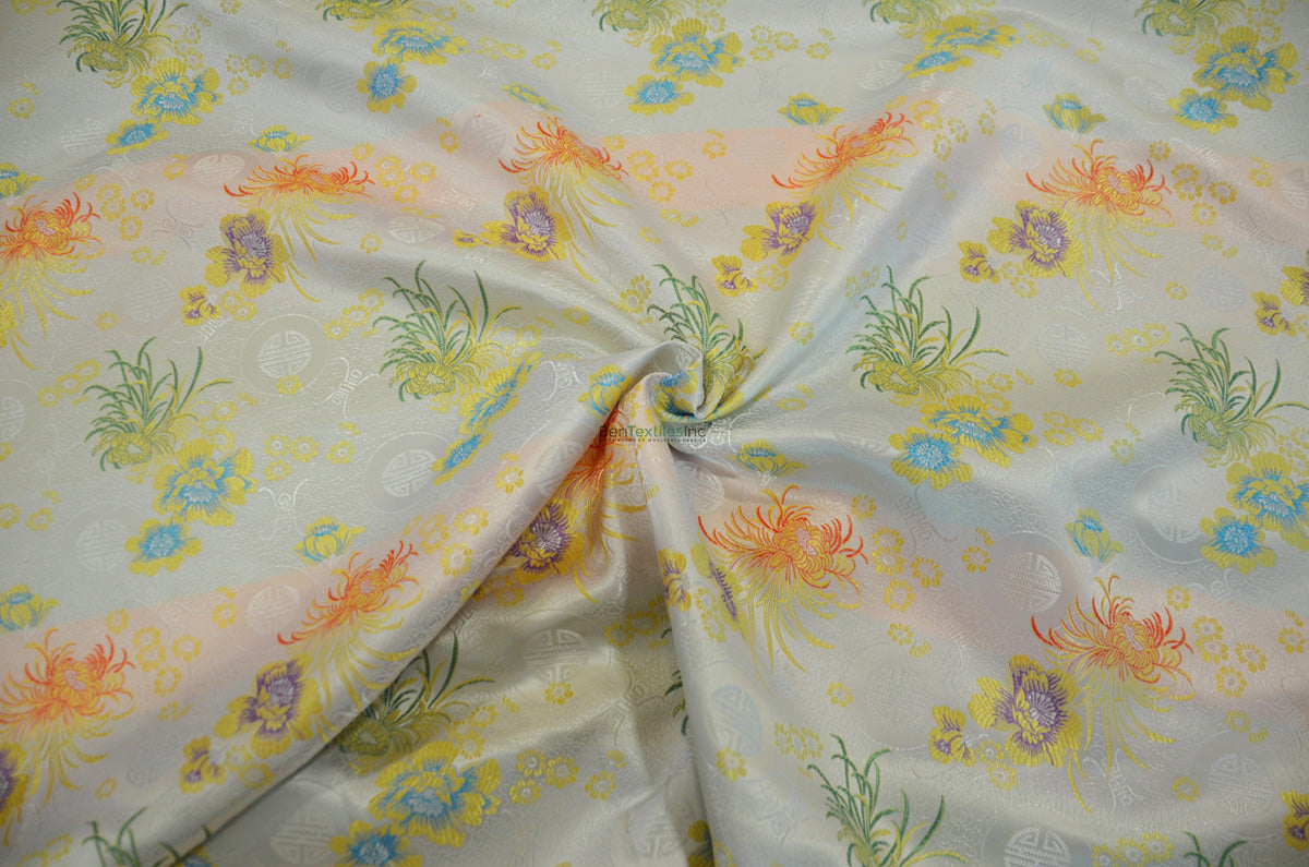 Oriental Floral Brocade | Chinese Flower Pattern Satin Fabric | 45