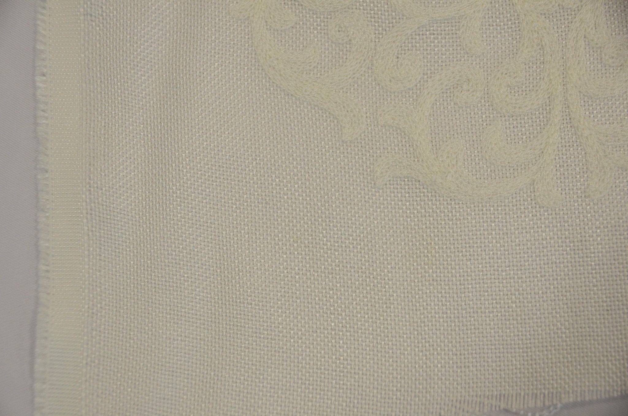 Embossed Faux Linen Embroidery for Drapery | 58" Wide | Off White and Light Silver | newtextilefabric 