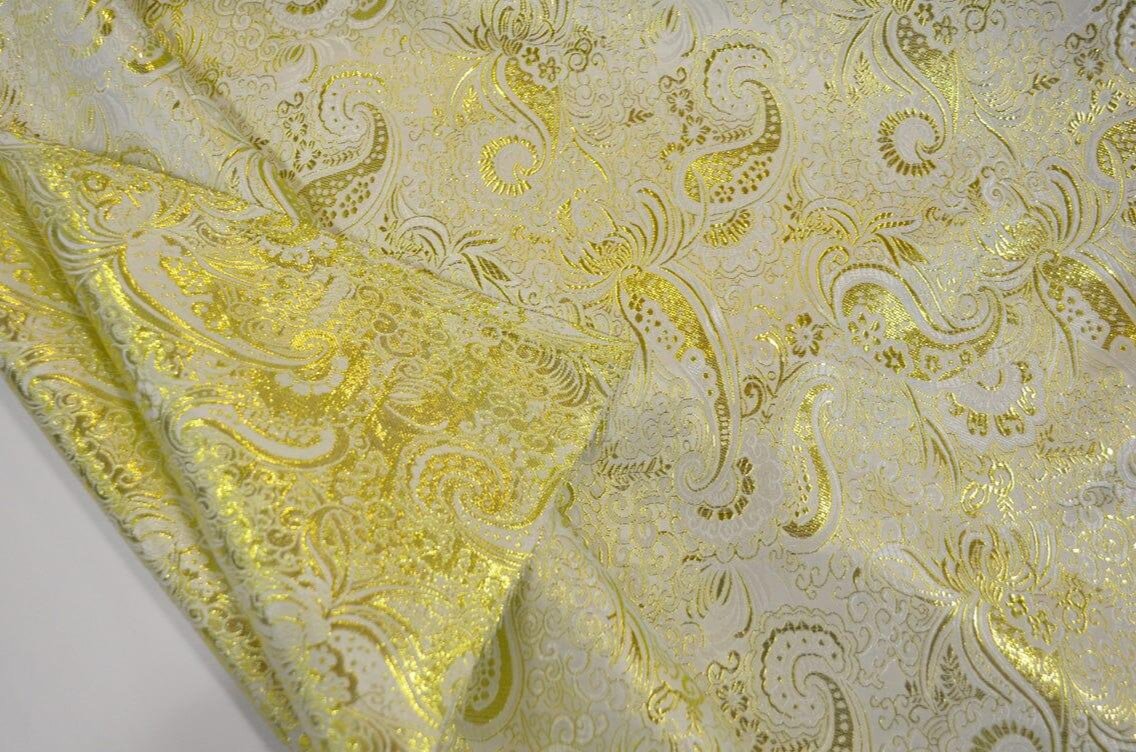 Oriental Metallic Paisley Brocade | 58" Wide | Silver and Gold Metallic Paisley Brocade | Fabric mytextilefabric 