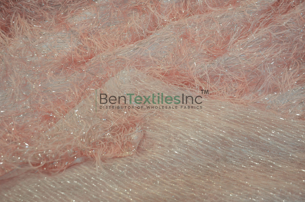 Blush Pink Shaggy Brocade Fabric | Metallic Eyelash Lame Fabric | 57" Wide Uragiri Lurex for Costumes, Cosplay & Apparel