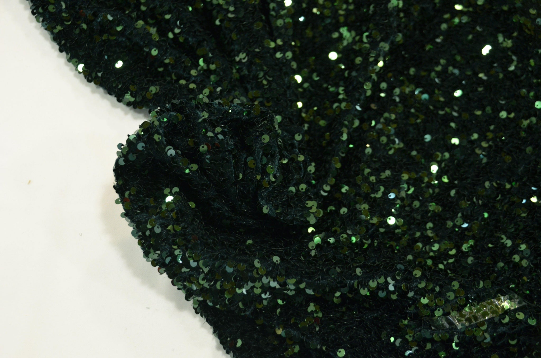 Sequins Stretch Velvet | Sequins on Plush Spandex Velvet | 60" Wide | Multiple Colors | My Textile Fabric 3"x3" Sample Swatch Hunter Green 