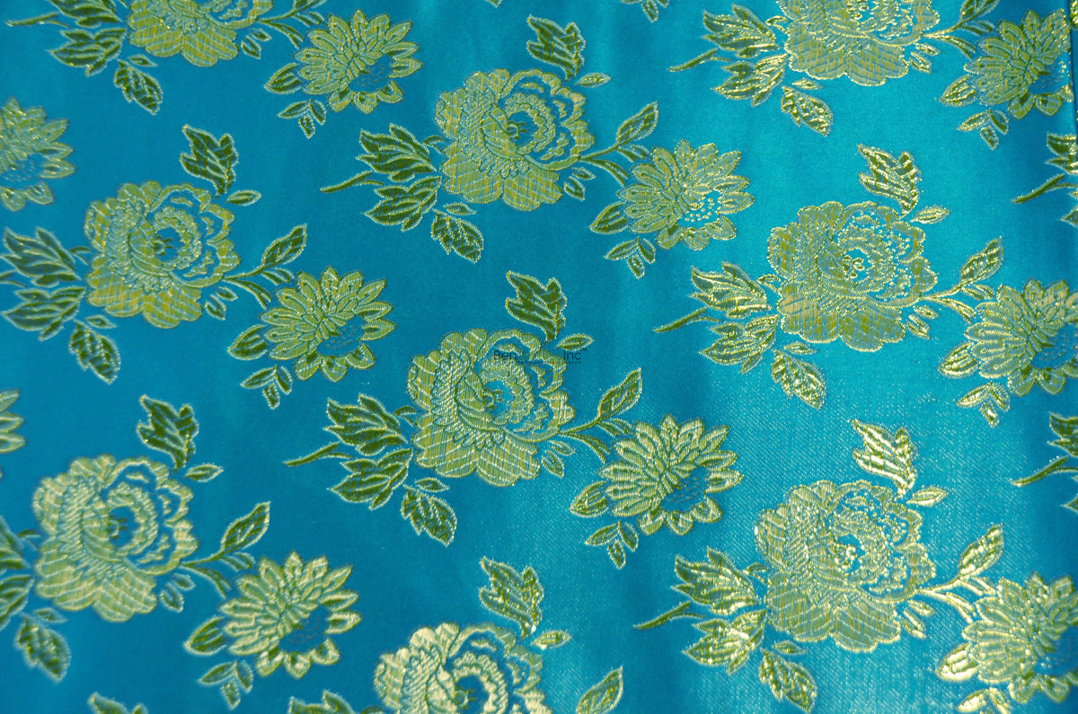 Oriental Metallic Flower Brocade | Metallic Satin Brocade B88 | 58 Inch Wide | Luxurious Chinese Fabric