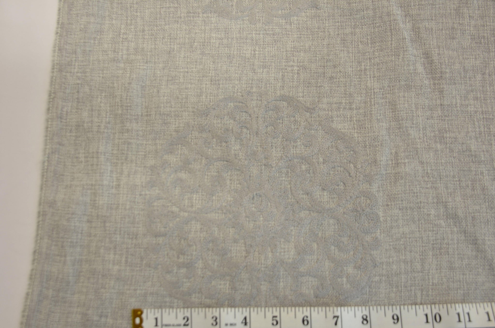 Embossed Faux Linen Embroidery for Drapery | 58" Wide | Off White and Light Silver | newtextilefabric 