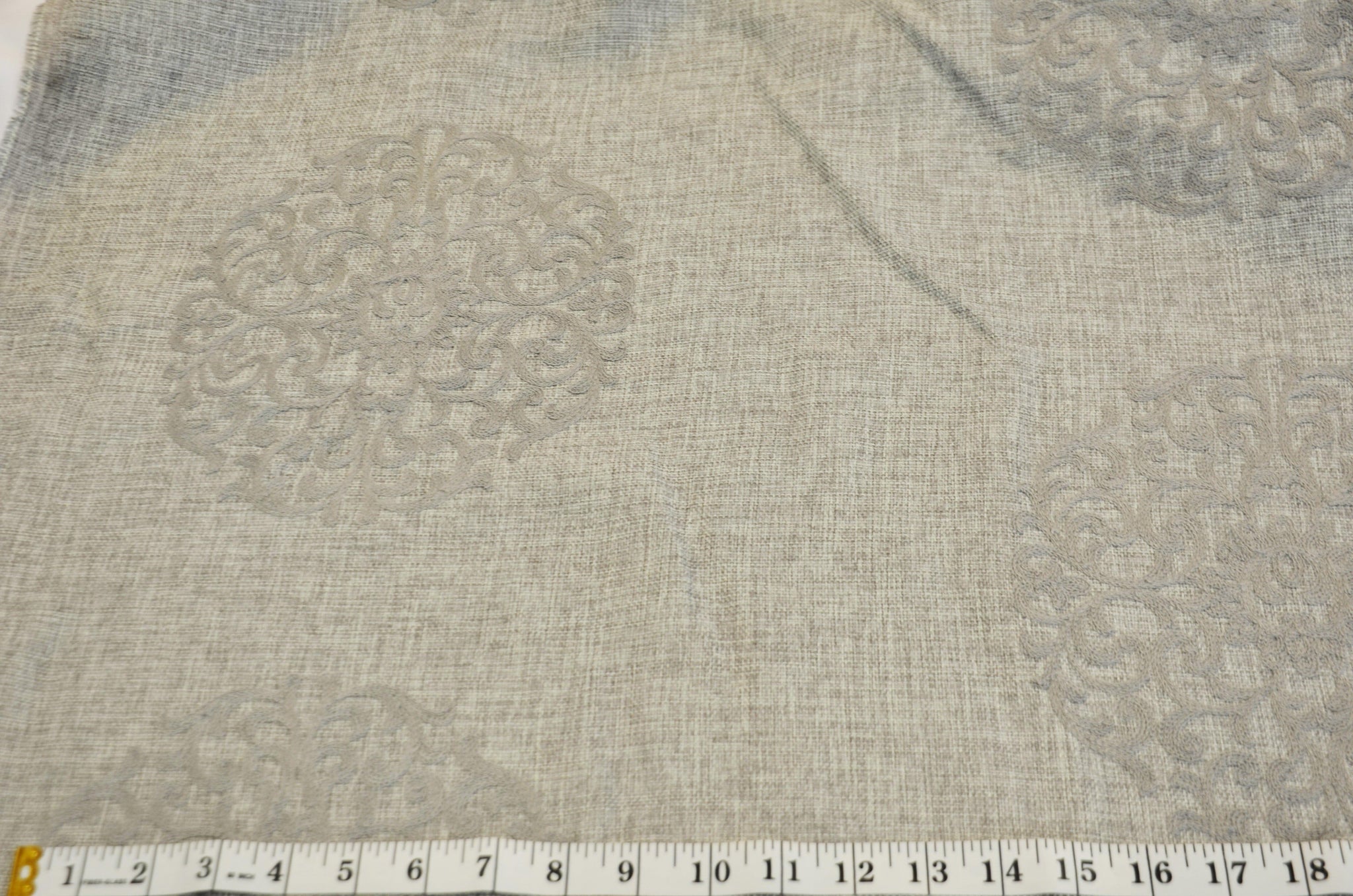 Embossed Faux Linen Embroidery for Drapery | 58" Wide | Off White and Light Silver | newtextilefabric 