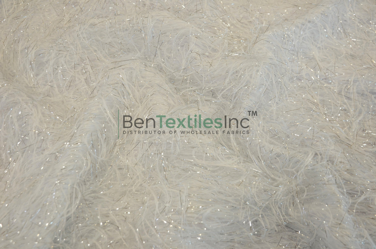 White Silver Shaggy Brocade | Metallic Eyelash Lame Fabric | 57 Inch Wide | For Costumes Cosplay Apparel & Decor