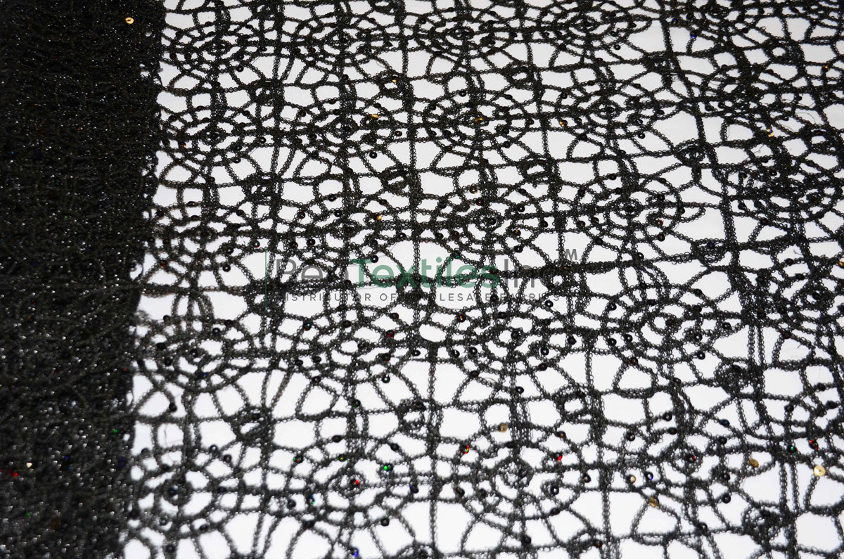 Open Weave Chain Chemical Lace Fabric | 50 Inch Wide | 10 Colors with Sequins Embellishments