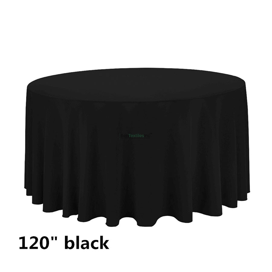 120" Round Polyester Seamless Tablecloth | Premium 180 GSM | Fits 60" to 72" Round Tables | Wholesale Box Available