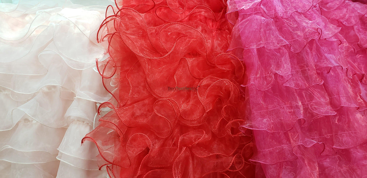 Mesh Ruffles Organza Ruffled Mesh Fabric | Layered Ruffle Mesh Fabric | 57 Inch Wid ...