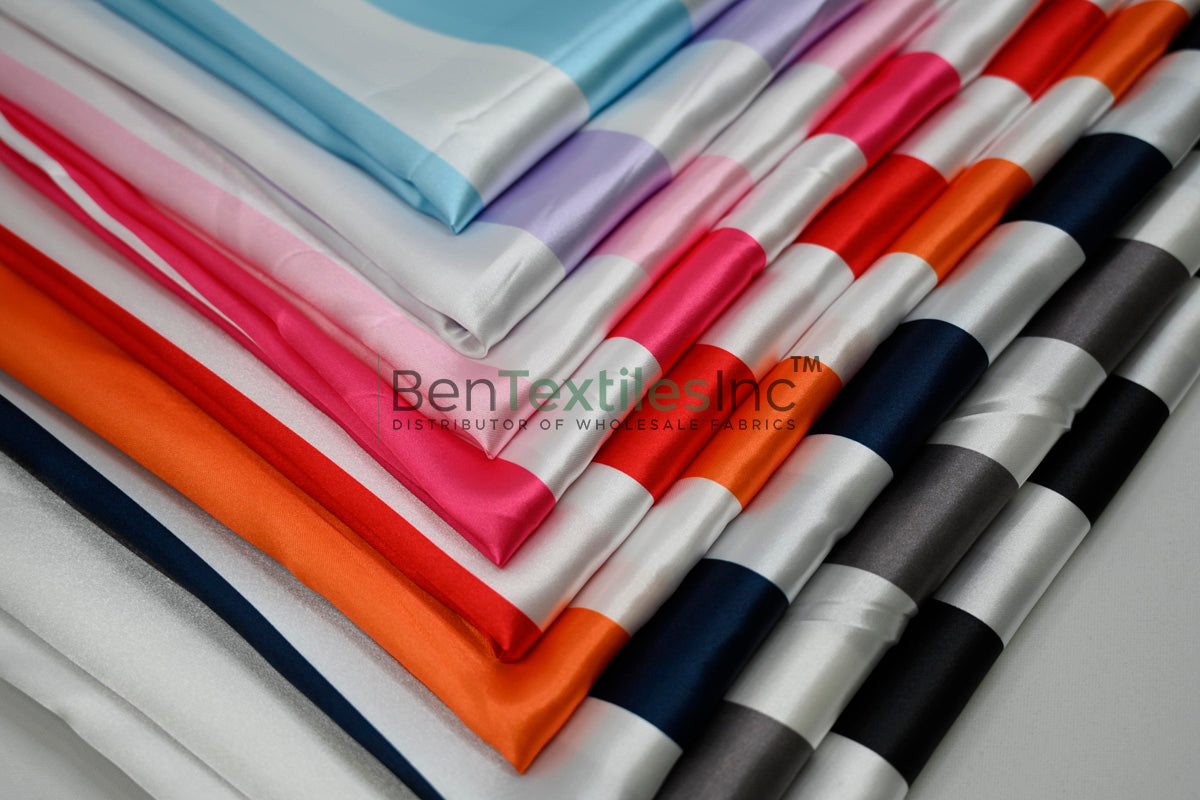 2" Stripe Satin Fabric | Soft Charmeuse Stripe Satin | 60" Wide | Multiple Colors for Dresses, Gowns & Robes