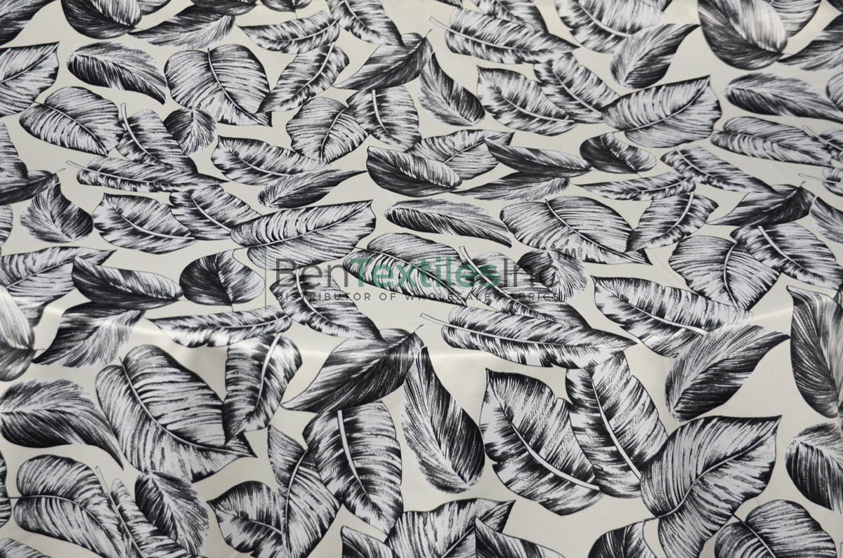 Bohemian Paradise Lamour Satin Print | Tropical Banana Leaf Print Fabric | 58/60" Wide Dull Satin |