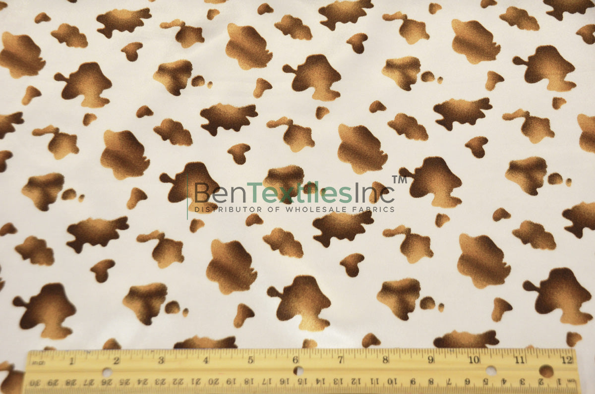 Small Brown Cow Satin Print Fabric | Brown Calf Charmeuse Satin | 60" Wide