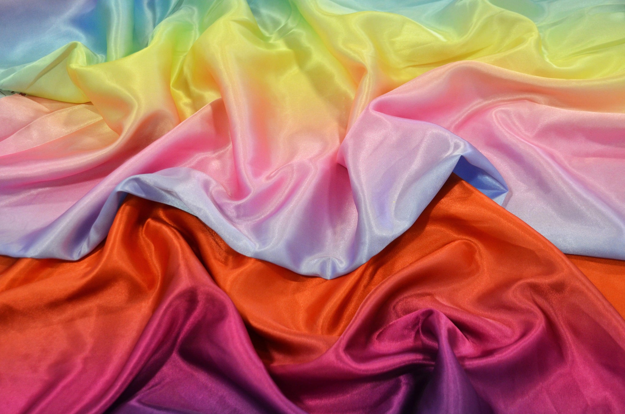 Multi Color Rainbow Satin Fabric | Rainbow Charmeuse Satin | 60 Inch Wide | Silky Ombre Satin for Dresses & Crafts