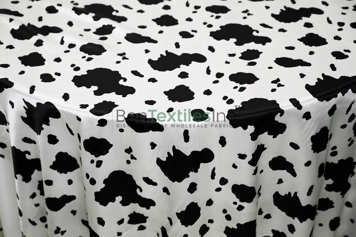 White Black Cow Satin Print Fabric | Cow Charmeuse Satin | 60" Wide