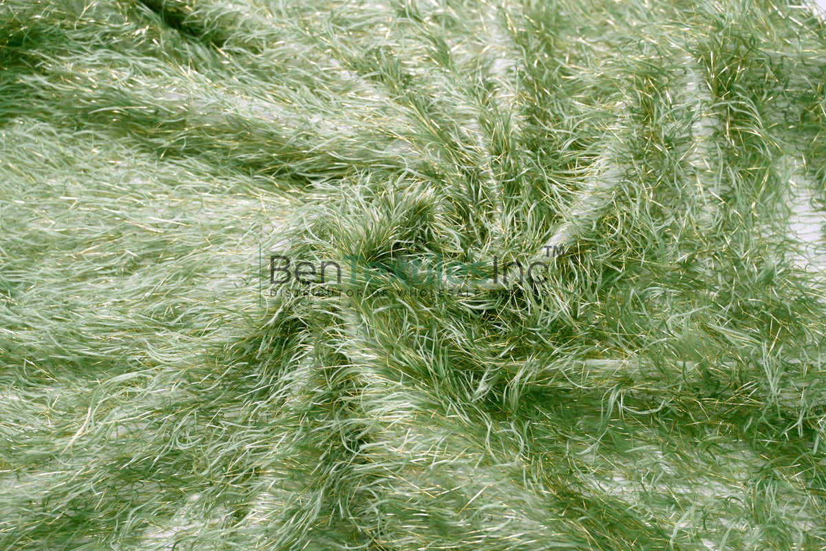 Sage Shaggy Brocade | Metallic Eyelash Lame Fabric | 57 Inch Wide | For Costumes Cosplay Apparel & Decor