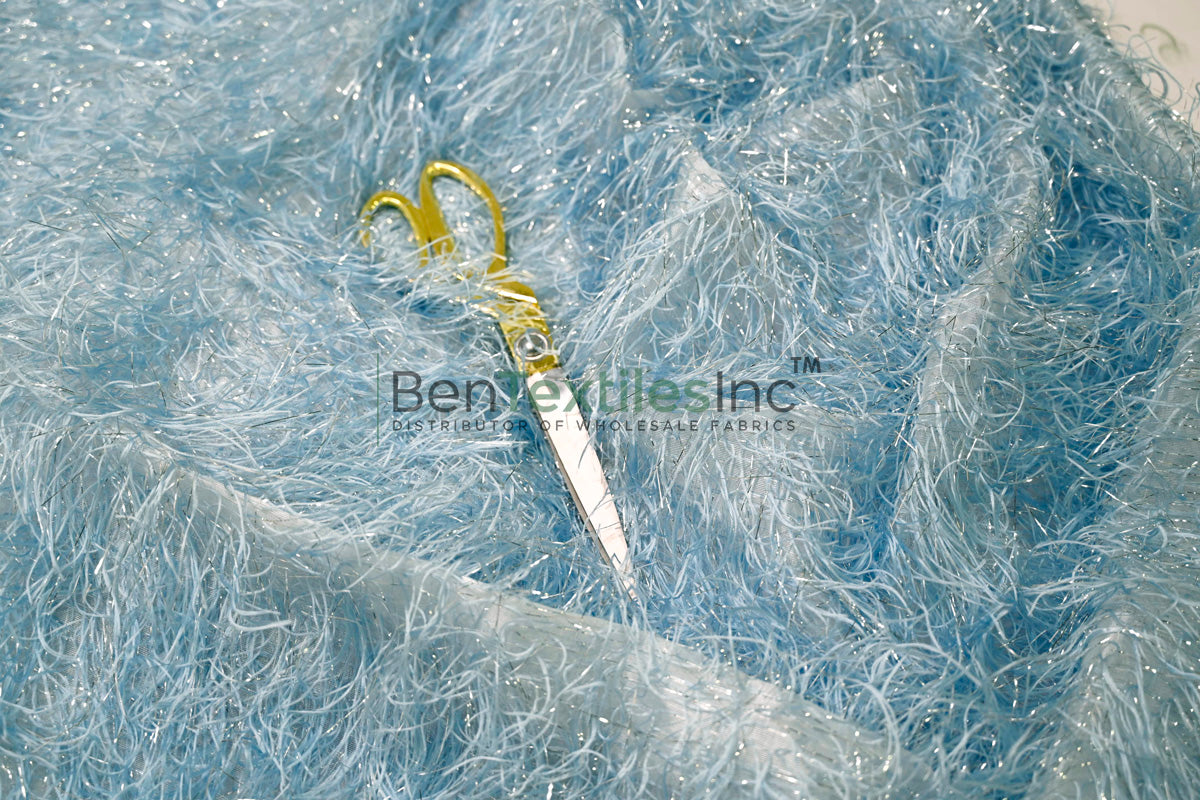 Baby Blue Shaggy Brocade | Metallic Eyelash Lame Fabric | 57 Inch Wide | For Costumes Cosplay Apparel & Decor