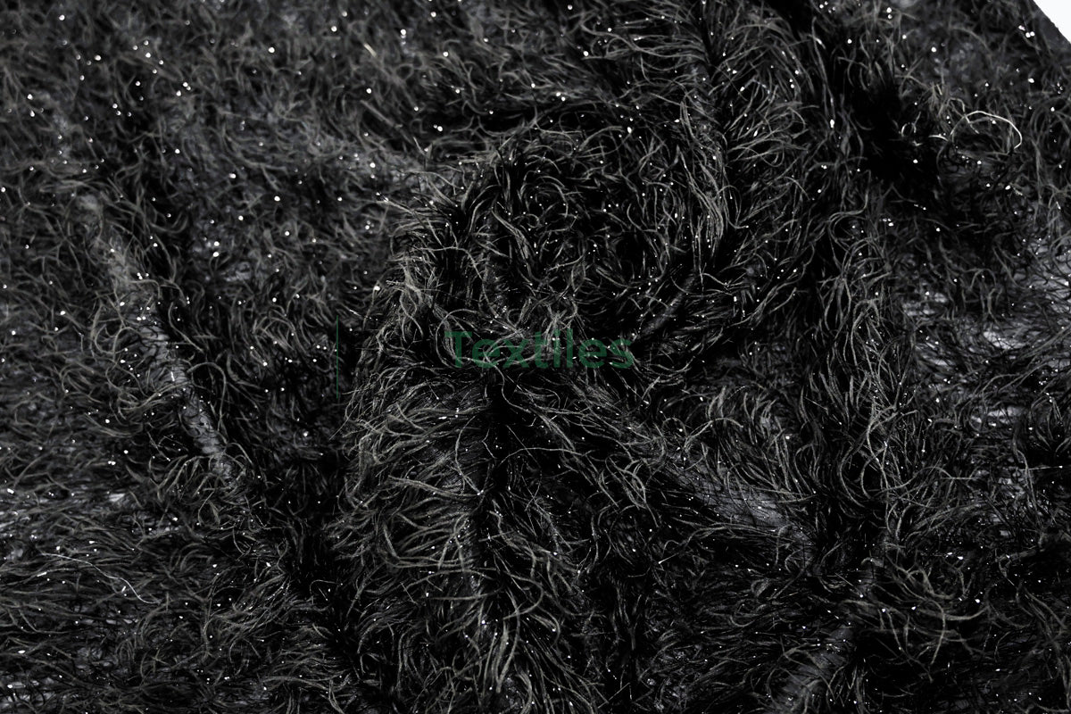 Black Shaggy Brocade | Metallic Eyelash Lame Fabric | 57 Inch Wide | For Costumes Cosplay Apparel & Decor