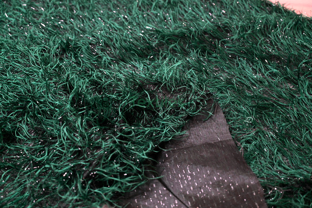 Hunter Green Shaggy Brocade | Metallic Eyelash Lame Fabric | 57 Inch Wide | For Costumes Cosplay Apparel & Decor