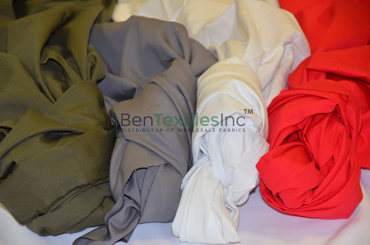 100% Cotton Poplin Broadcloth Fabric | 60" Wide | White, Red, Charcoal & Olive | Mask, Shirt & Garment Fabric