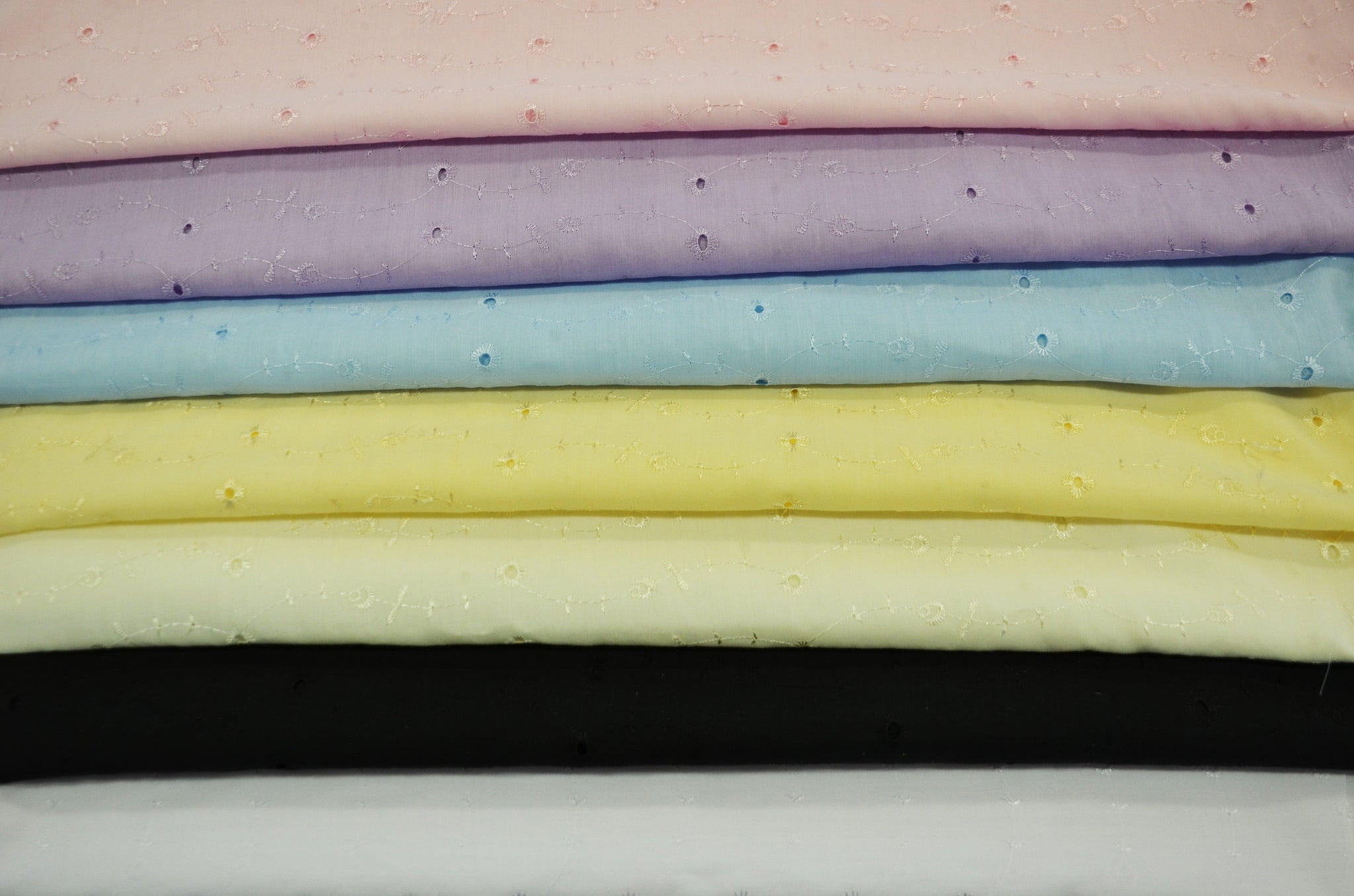 Polyester Cotton Eyelet Embroidery Fabric | No Scallop Ends | 60 Inch Wide | Multiple Colors