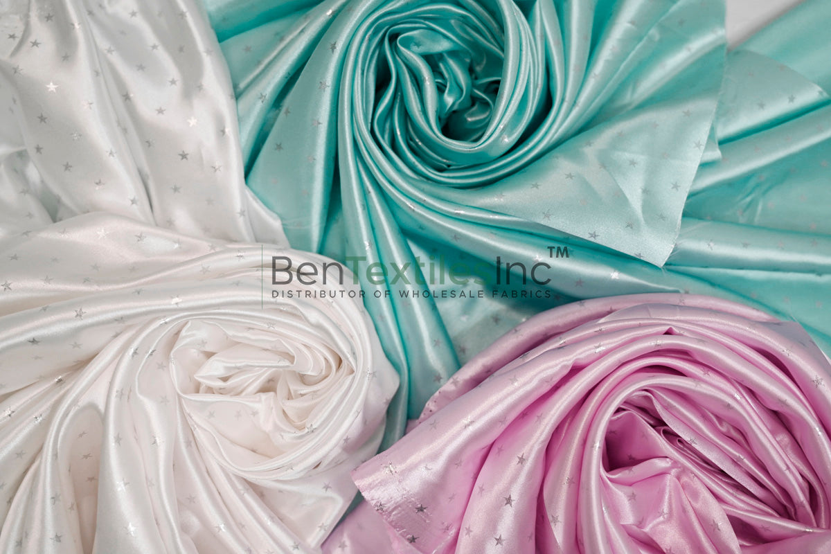 Mini Star Silky Satin Fabric | Soft Mini Star Charmeuse Satin | 60 Inch Wide | White Pink Mint