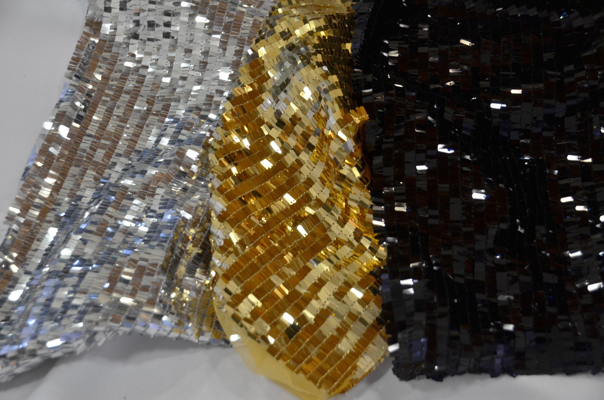 Piano Sequins Fabric | Fringe Sequins Mesh Fabric | 50/52 Inch Wide | Silver Gold Black Colors