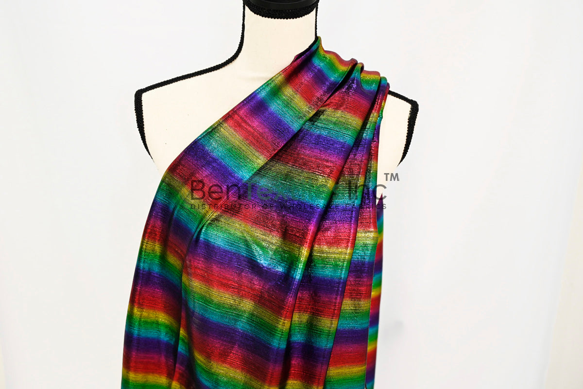 Rainbow Metallic Stretch Slinky Fabric by the Yard | 58” Wide | 2 Way Stretch