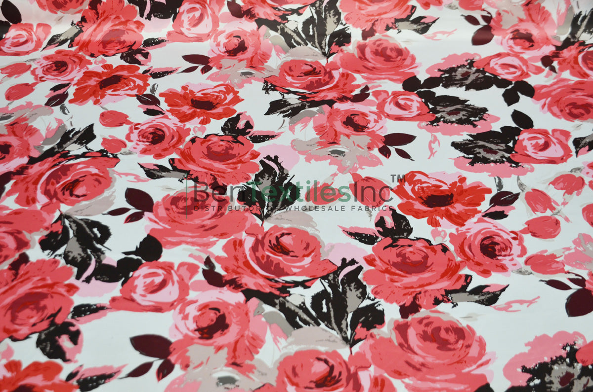 Rosewood Satin Print | Dull Satin Print | 58/60" Wide | Floral Satin Print