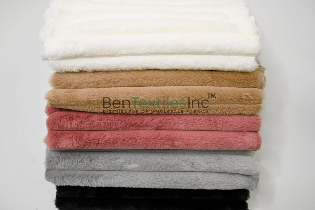 Striped Rabbit Fur Fabric by the Yard | Ultra-Soft Plush Faux Fur | 64/66” Wide | Available in Multiple Colors