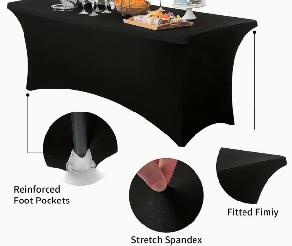 8ft Spandex Tablecloth | Wrinkle Resistant Fitted Cover for Standard 8ft Tables | Wholesale Box