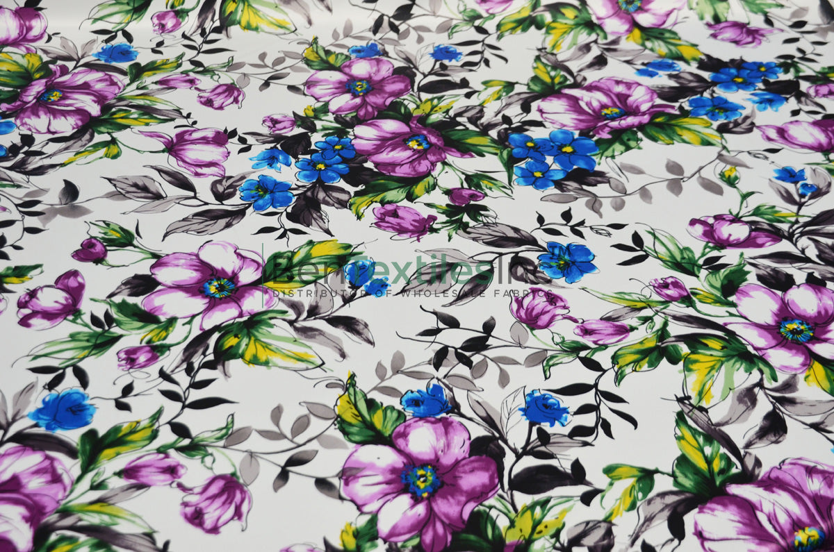 Watercolor Floral Satin Print | Dull Lamour Satin Print | 58/60" Wide | Floral Satin Print