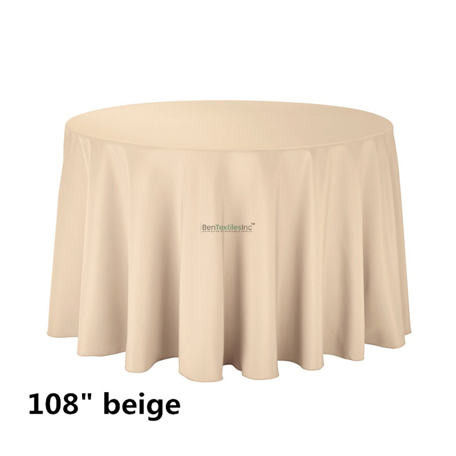 108" Round Polyester Seamless Tablecloth | Premium 180 GSM | Fits 48" to 72" Round Tables | Bulk Box Available