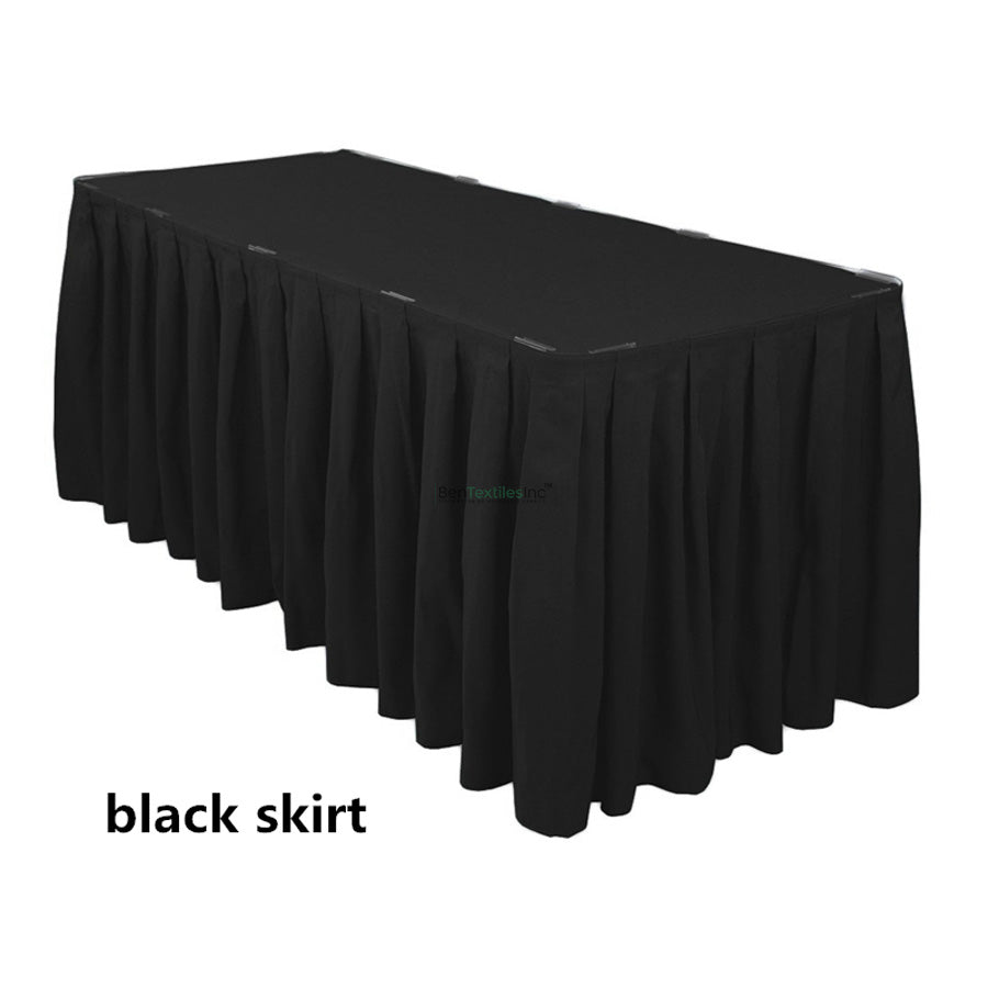 Polyester Table Skirt Fabric | Shirred Table Skirts with Velcro | 29 x 13.5 Ft | White, Ivory Black|