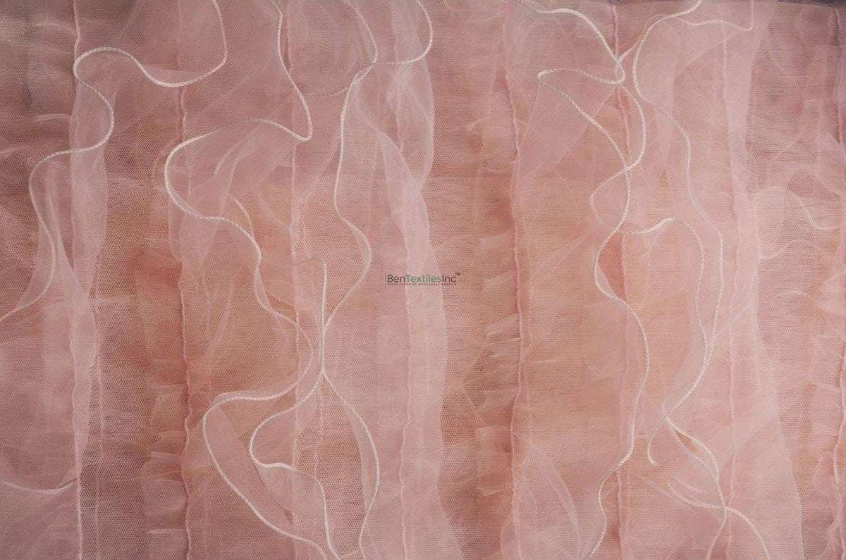 Layered Ruffles Textiles Organza Ruffled Mesh Fabric | Layered Ruffle Mesh Fabric | 57 Inch Wid ...