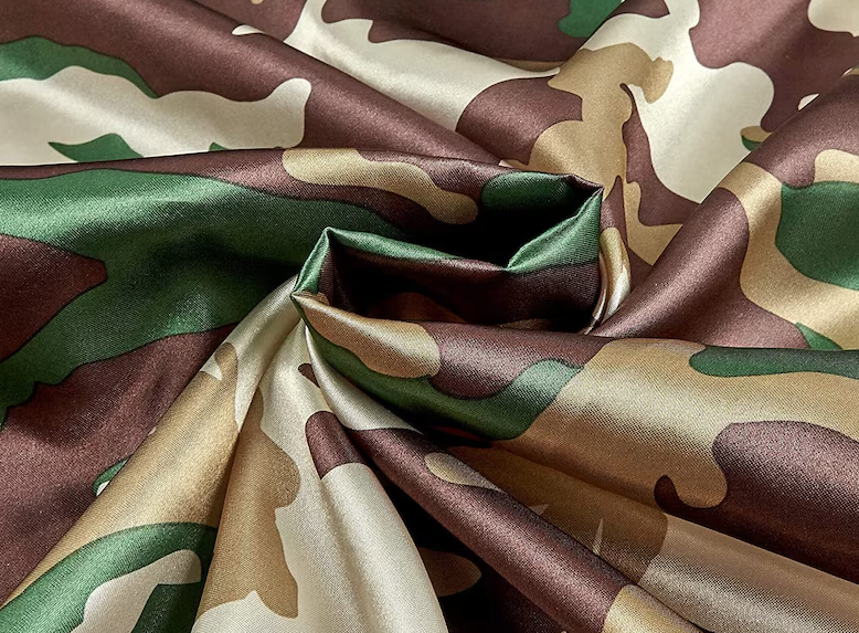 Army Camouflage Satin Print Fabric | Soft Camo Charmeuse Satin | 60" Wide | Wholesale Bolt