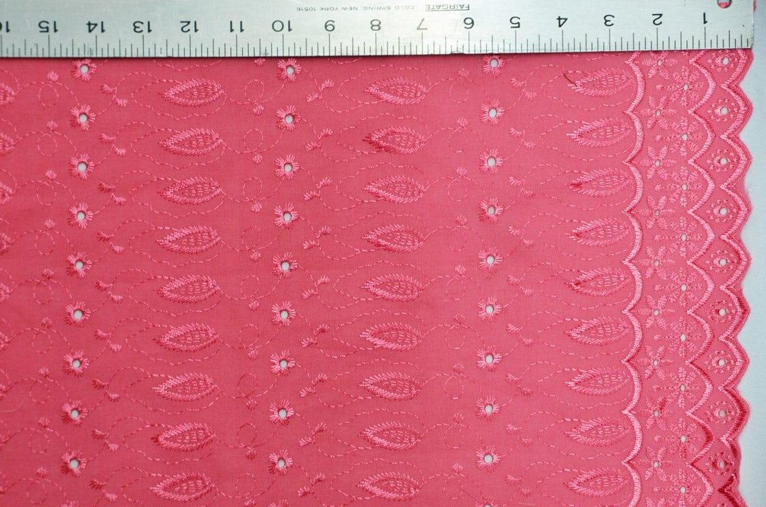 Polyester Cotton Eyelet Embroidery | Double Sided Border | 45" Wide | Multiple Colors | Fabric mytextilefabric Yards Coral 