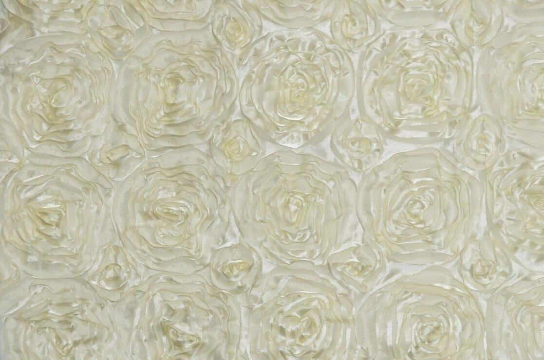 Rosette Satin Fabric | Wedding Satin Fabric | 54" Wide | 3d Satin Floral Embroidery | Multiple Colors | Wholesale Bolt | Fabric mytextilefabric Bolts Dark Ivory 