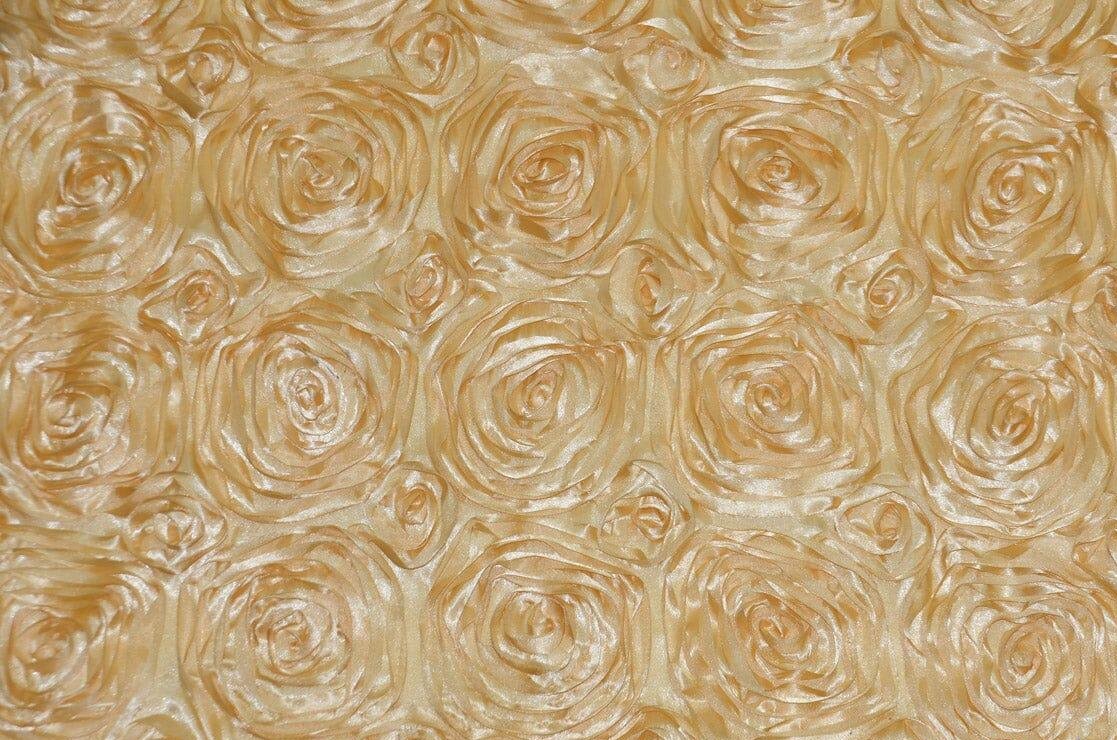 Rosette Satin Fabric | Wedding Satin Fabric | 54" Wide | 3d Satin Floral Embroidery | Multiple Colors | Wholesale Bolt | Fabric mytextilefabric Bolts Honey 