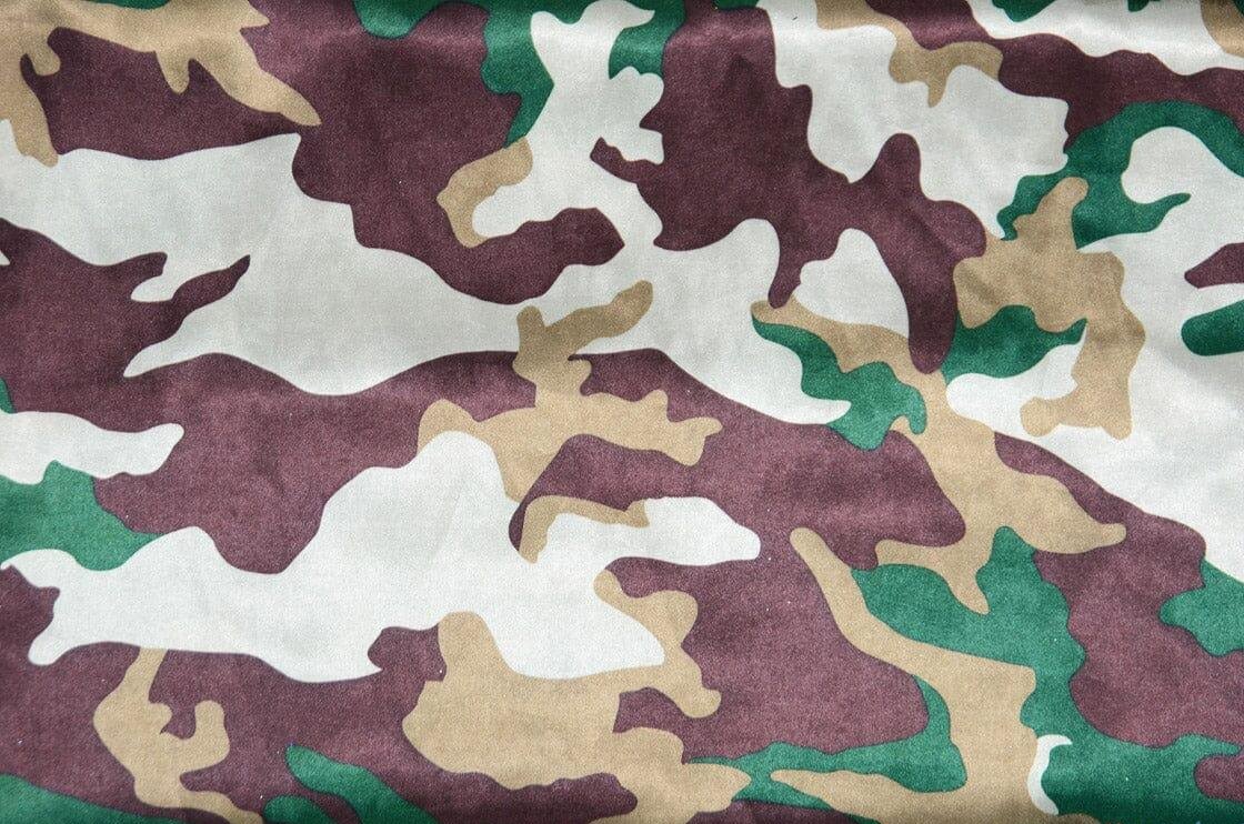 Army Camouflage Satin Print Fabric | Camo Charmeuse Satin | 60" Wide | Fabric mytextilefabric Bolts Hunter Green Camouflage 