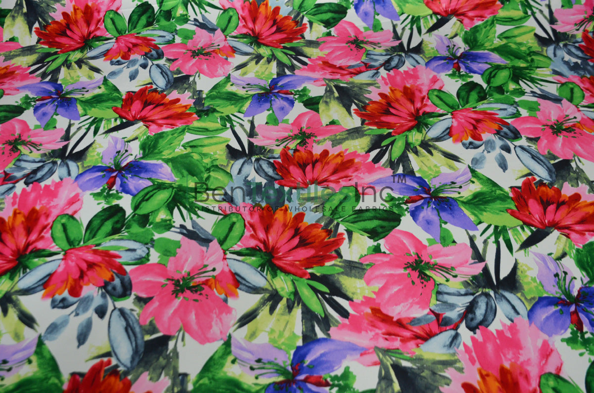 Flower Blossom Satin Print | Dull Satin Lamour Print Fabric | 60" Wide | Floral Satin for Tablecloths, Overlays & Runners