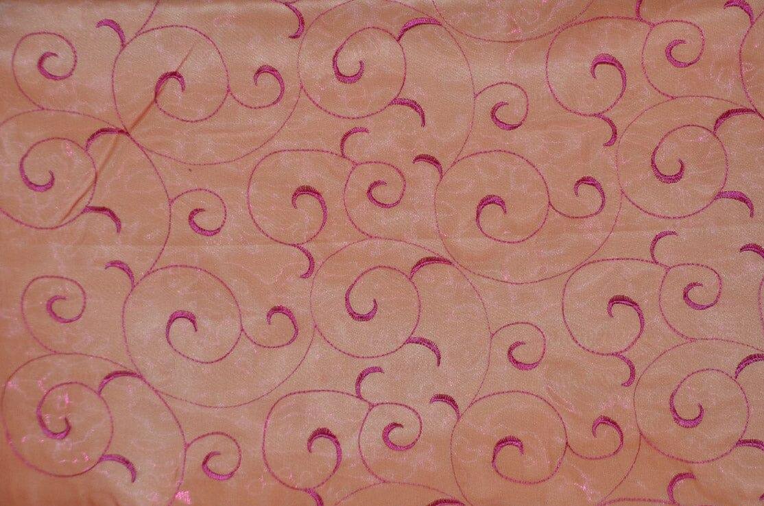 Swirl Organza Fabric | Embroidered Swirl Sheer | 54" Wide | Multiple Colors | Fabric mytextilefabric Yards Magenta Gold 