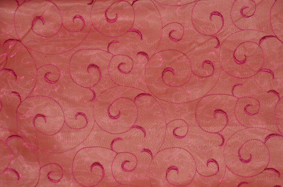 Swirl Organza Fabric | Embroidered Swirl Sheer | 54" Wide | Multiple Colors | Fabric mytextilefabric Yards Orange Fuchsia 