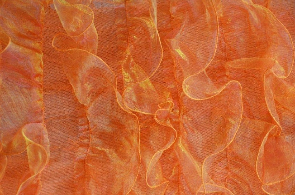 Organza Ruffled Mesh Fabric | Layered Ruffle Mesh Fabric | 57" Wide | Multiple Colors | Fabric mytextilefabric Yards Orange 