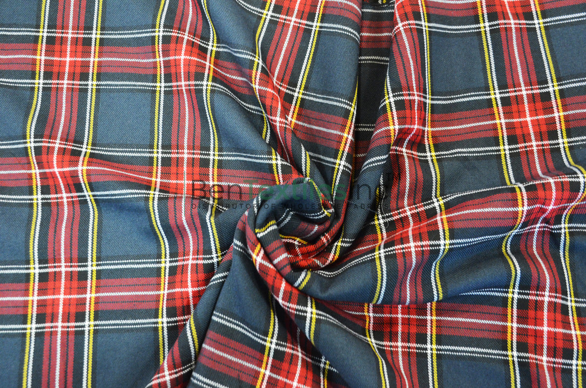 Red and Grey Tartan Fabric | Red and Grey Plaid Checker | 60 Inch Wide Poly Rayon Kilt Fabric