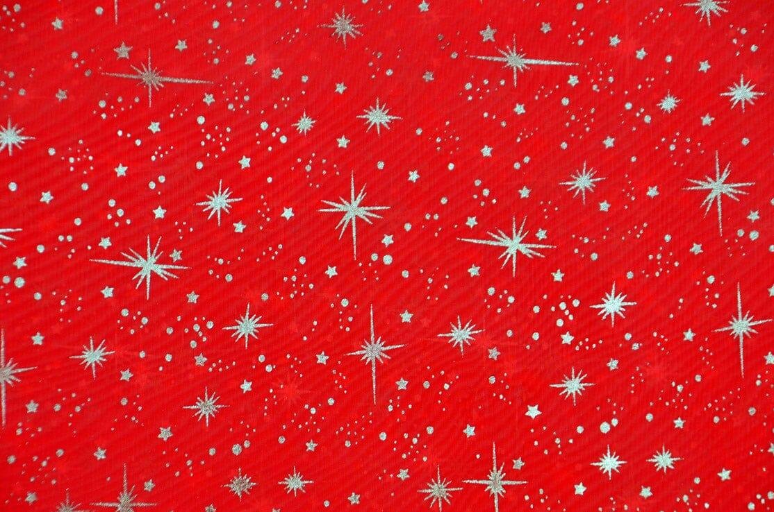 Shooting Star Foil Organza Fabric| 60" Wide | Sheer Organza with Foil Silver Metallic Star | Decor, Overlays, Accents, Dresses, Apparel | Fabric mytextilefabric Yards Red 