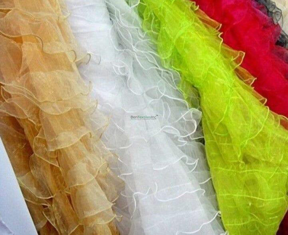 Organza Ruffled Mesh Fabric | Layered Ruffle Mesh Fabric | 57 Inch Wide | Multiple Colors