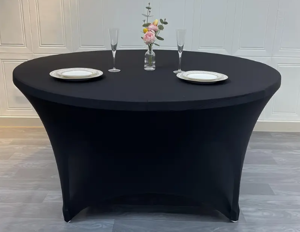 5ft Round Spandex Tablecloth | Fits 60" Diameter Tables | Wrinkle-Resistant & Reinforced Pockets | Wholesale Box Available