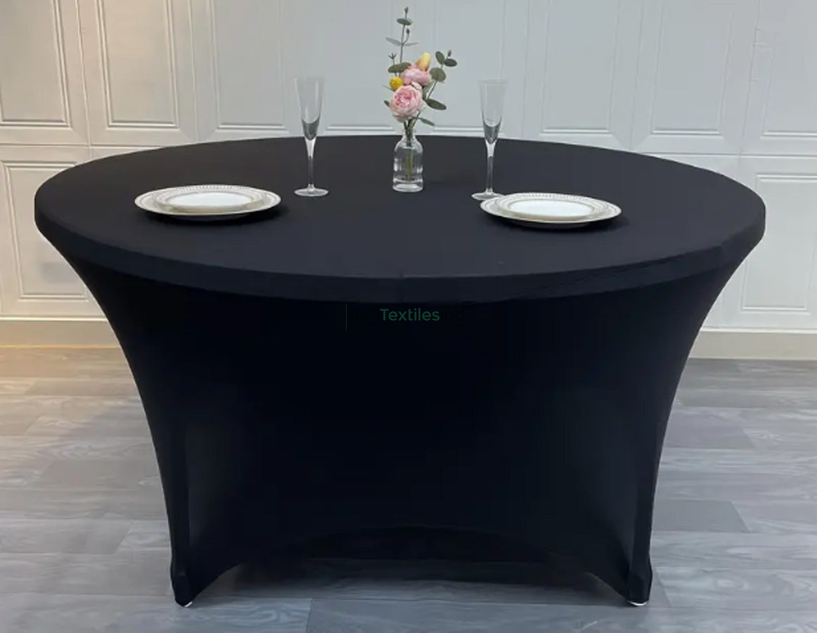 5ft Round Spandex Tablecloth | Fits 60" Diameter Tables | Wrinkle-Resistant & Reinforced Pockets | Wholesale Box Available