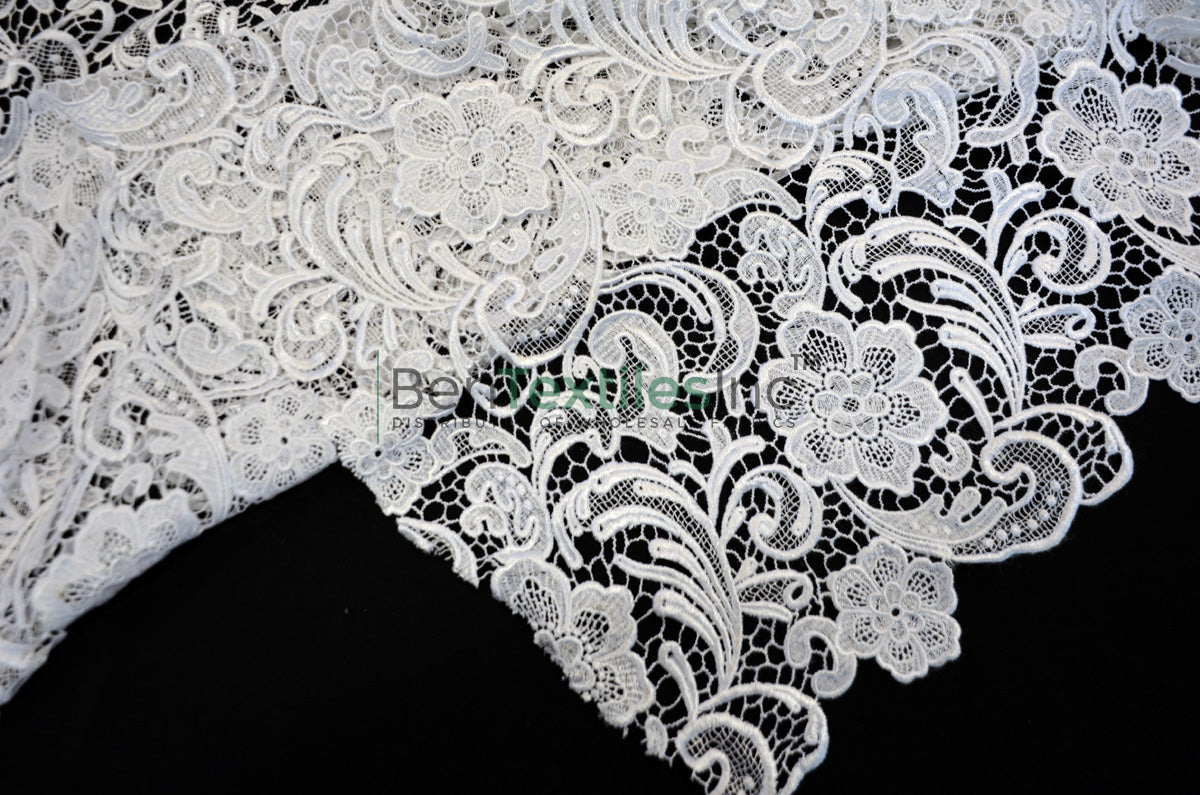 Guipure Bridal Lace Fabric | Heavy Double Scalloped Lace | 49 Inch Wide | For Bridal Apparel Linens Decor & More