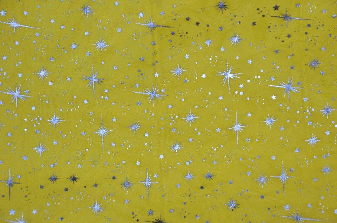 Shooting Star Foil Organza Fabric| 60" Wide | Sheer Organza with Foil Silver Metallic Star | Decor, Overlays, Accents, Dresses, Apparel | Fabric mytextilefabric Yards Yellow 